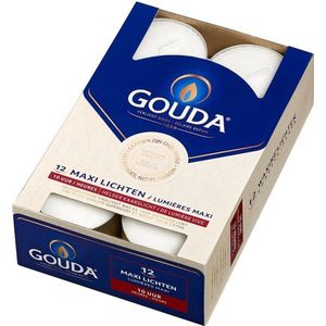 Gouda - maxi theelichten -10 uur in doos - 12 stuks wit