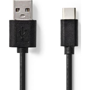 Nedis USB-Kabel - USB 2.0 - USB-A Male - USB-C Male - 2.5 W - 480 Mbps - Vernikkeld - 2.00 m - Rond - PVC - Zwart - Label