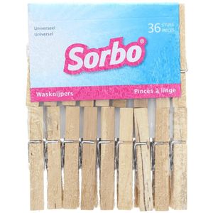 Sorbo Wasknijpers - Hout - 36 stuks