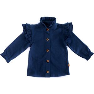 MXM Baby blouse- Blauw- Roesels- Katoen- Knoopjes- Shirt- Ruffles- Maat 80