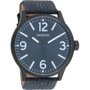 OOZOO Timepieces - Zwarte horloge met donker blauwe leren band - C8572