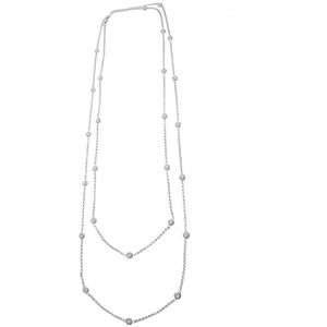 Classics&More ketting - zilver gerodineerd - zirkonia - jasseronschakel - ronde zetkast - 99 cm