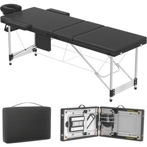 Aufun Mobiele Massagetafel, 3-Zone Opvouwbare, In Hoogte Verstelbare Aluminium Massagetafel, Massagetafel en Beautystoel, Ruim en Draagbaar, Inclusief Accessoires, Hoofdsteun, Armleuningen en Draagtas, Zwart