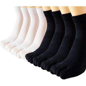 4 Paar - Teensokken - Yoga Sokken - Runner Teensokken - Zwart, wit - Sokken - Herensokken - Maat 41-44 - Effen kleur