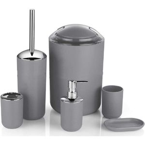 Modern Design - 6-Delige Badkameraccessoireset - Grijs - Zeepdispenser - Tandenborstelhouder - Tandenborstelbeker - Zeepbakje - Toiletborstel - Prullenbak