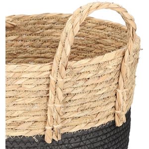 HOMLA Koes Zeegrasmand Rond met Handvat Universeel inzetbaar - Rustieke Bloempot Natuurlijke Mand Wasmand Plantenpot - Zwart 30 x 25 x 26 cm
