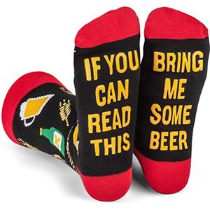 Malinsi Grappige Sokken - Bier - Rood met Zwart - Bring me Beer - One Size - Cadeau Mannen - Happy Huissokken - Vaderdag Socks - Verjaardag - Geschenk Man
