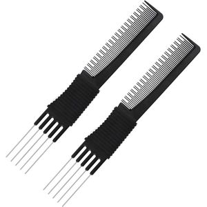 Allecto plus - Zwarte Dubbele Kop Kammen - 2 Stuks - Voor Vrouwen - Haarplukkam met Metalen Tanden - Haarstyling Salongereedschap - Geschikt voor Dik en Dun Haar - Pluizen en Stylen van Haar