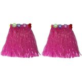 Toppers - Hawaii thema verkleed rokje - 2x - raffia - roze - 40 cm - volwassenen