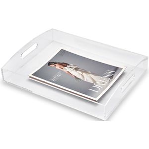 Dienblad Dienblad Groot - L41 x B31cm Rechthoekig dienblad van acryl, dienblad met handgrepen, transparant decoratief dienblad voor koffiehoek, keuken, keukentafel, kantoor, badkamer