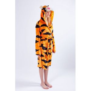 KIMU Fleece Badjas Tijgertje - Maat 128-134 - Ochtendjas met Capuchon Tijger Pak Kostuum Oranje Jas Vest Jongen Meisje Kinderen Kamerjas Festival