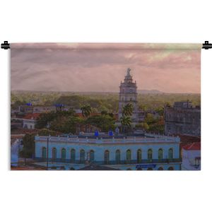 Wandkleed Cuba - Kleurrijke stadshorizon in het Noord-Amerikaanse Cuba Wandkleed katoen 180x120 cm - Wandtapijt met foto XXL / Groot formaat!