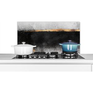 Spatscherm keuken - Marmer print - Goud - Design - Luxe - Zwart - Spatwand - Keuken - Keuken achterwand - 90x45 cm - Spatscherm