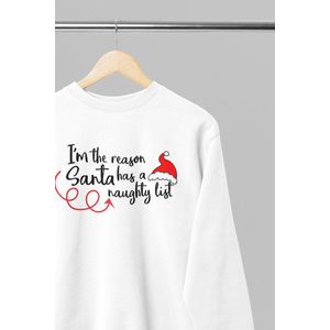 Foute kersttrui - I'm the reason santa has a naughty list - Wurban Wear | 18+ | Grappige trui | Leuk cadeau | Unisex trui| Oversized sweater | Kersttrui heren | Foute kerstkleding | Kerst sweater | Kersttrui dames | Foute kersttruiendag 2025 | Wit