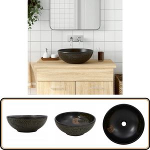 vidaXL Opzetwasbak Rond - 41x14 cm - Keramiek - Zwart Opzetwasbak - Wastafel - Keramiek Wastafel - Zwarte Wastafel - Badkamer Accessoires