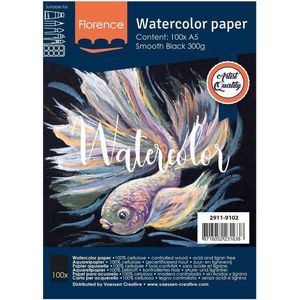 Aquarelpapier - Zwart - A5 - 300 gram - Smooth - Gladde Structuur - Florence - 100 vellen