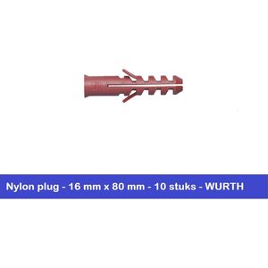 NYLON PLUG - 16 X 80 - 10 STUKS - MUURPLUGGEN - BOORDIAMETER 16 MM - VOOR STEEN EN BETON