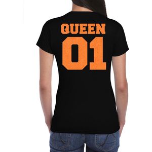 Bellatio Decorations Koningsdag shirt voor dames - Queen - zwart - glitters - feestkleding M