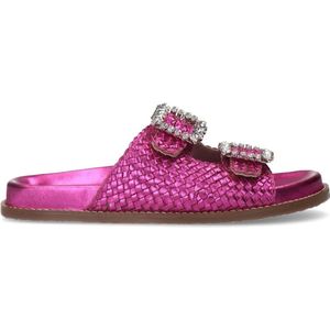 Sacha - Dames - Roze leren slippers met strass gespen - Maat 40