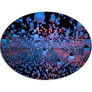 Dibond Ovaal - Opgekleurde Lampen bij een Spiegel - 80x60 cm Foto op Ovaal (Met Ophangsysteem)