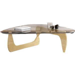 Luvlea Salontafel - Middentafel - Koffietafel - Theetafel - Organische vorm - Minimalistische tafel - Gehard glas - Licht houten kleur - Hout - Glas - 57x83x40
