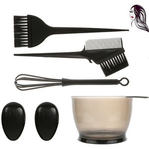 Haarverfkwasten - Haarverf Set 6 Delig - Met oorafdekking - Haarverf Bakje - Verfkwast - Verfkwasten - Uitgroei Verven - Haarverf Borstel - dubbelzijdige borstel - Haar Verven - Haarverfbenodigdheden - Voor Home Salon Haarkleuring Bleken - Zwart