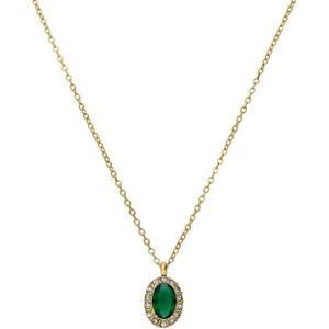Lucardi - Vintage Ketting - Goudkleurig - Staal - Met Groen Zirkonia - 47 cm
