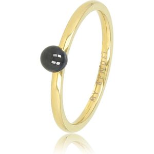 *My Bendel - Aanschuifring - goudkleurig - zwart - Dames ring goudkleurig met 4 mm zwart bolletje - Met luxe cadeauverpakking
