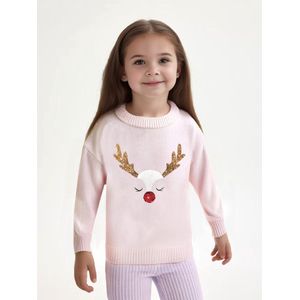 Foute Kersttrui / Sweater Meisjes met Glitter | Reindeer | Roos