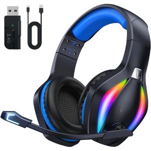 Gamingheadset - 2,4GHz en Bluetooth Hoofdtelefoon Met Microfoon - 3D-Stereogeluid - 50 Uur Batterijduur - Voor PS5, PS4, PC, Mac, Tablets, Schakelaars - Zwart-Blauw