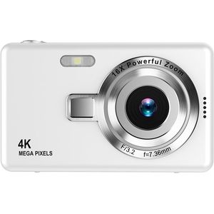 4K Ultra HD CCD digitale camera - Mini compacte point-and-shoot voor beginnende studenten, thuisfotografie, gebruiksvriendelijk, draagbare reiscamera (wit)
