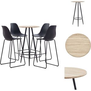 vidaXL Barset Eiken - Bartafel 60x107.5cm + 4 Barstoelen 48x57x112.5cm - Zwart - Set tafel en stoelen
