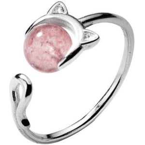 Zoëies katten ring met roze bolletje universeel zilverkleurig - dieren