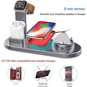 4-In-1 Draadloze Lader Qi2 Base - Gelijktijdig Opladen Voor iPhone, Apple Watch, AirPods En iPad - Oplaadstation Geschikt Voor iPhone, Apple Watch En AirPods - 4 Apparaten - Thuis, Kantoor, Reizen - Grijs