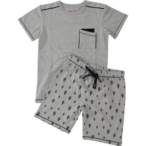 La V Shortama voor jongen- Grijs met cactus print 116-122