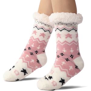 Vloer sokken - Warme Wintersokken - Sokken voor Binnen - Pantoffels voor bij de open haard - Warme Antislip Huissokken Volwassenen - Antislip Slippersokken voor- Dikke Pluche Sokken - Tapijtsokken - Thuis Sokken-Witte sterren-