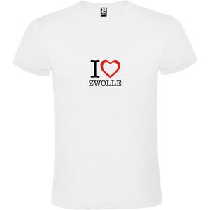 Wit T shirt met print van 'I love Zwolle' print Zwart / Rood size XS