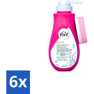 6 x Veet Ontharingscrème Pure Gevoelige Huid 400 ml - Ontharingscrème - Ontharing - Gevoelige Huid - Ammoniakvrij - Veet Pure