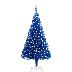 The Living Store Kunstkerstboom - Blauw - 180 cm - LED-verlichting - Incl - kerstballen - piek - USB-aansluiting