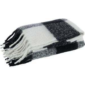 J-Line Plaid tegels - polyester - zwart & wit - 152 x 127 cm - woonaccessoires