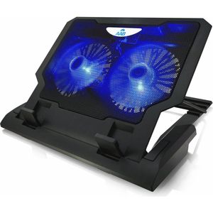 Laptop Cooling Pad met 2 Ventilatoren, Verstelbare Hoek, en Blauw LED-Licht