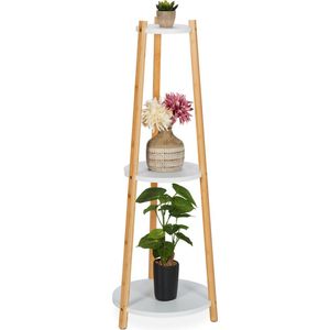 Relaxdays plantenrek met 3 etages - plantenstandaard - bloemenrek - rond - 98 x 35 cm
