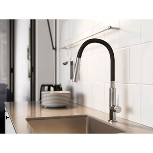 Ferro Zumba Slim Keukenkraan Zwart met Flexibele Uitloop BZA43B-SET