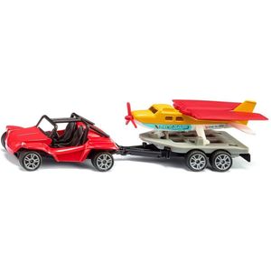 Siku Buggy met sportvliegtuig speelgoedset metaal/plastic rood/geel met aanhanger rubber banden inklapbare vliegtuigvleugels