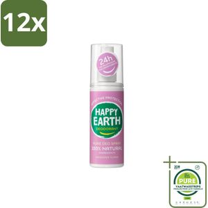 Happy Earth – Deodorant Spray – 100% Natuurlijk Lavender Ylang – 100 ml - Voordeelverpakking - 12 stuks - Deodorant spray - Natuurlijke deodorant