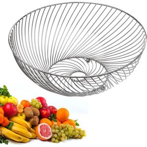 Decopatent® Design Fruitschaal Rond - Schaal voor fruit - Ronde Design Fruitmand - Metaal - Afm: 30.5 x 30.5 x 12 Cm - Zilver