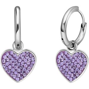 Lucardi Dames Stalen oorbellen hart met kristal violet - Oorbellen - Staal - Zilverkleurig