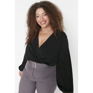 Trendyol Marineblauwe Gebreide Crop Blouse Met Ballonmouwen En Dubbele Rij Knopen Tbbaw23Af00029