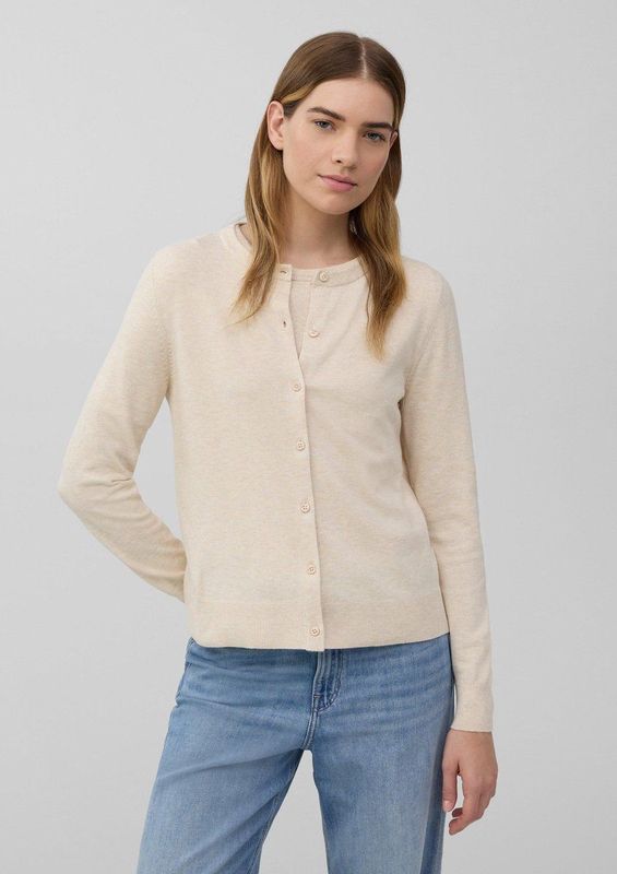 s.Oliver - Gebreid Vest - Beige - Normale Pasvorm - Lange Mouw