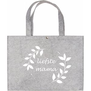 Vilten Tas Liefste Mama - Licht Grijze Vilten tas A3 - Cadeautje Voor Mama - Shopper Van Vilt - Licht Grijze Vilten Tas Met Hengsels A3 Formaat